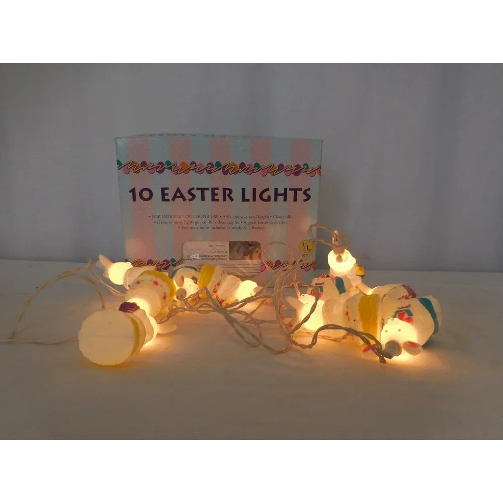 Easter Set of 10 Pastel Multi-Color‎ Rabbits Spring Lights  White Wire Vintage